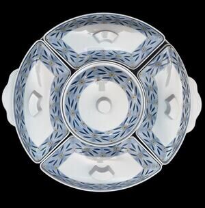 Temptations 11pc Melamine Divided Party Veggie Tray w/Lids Old World Blue